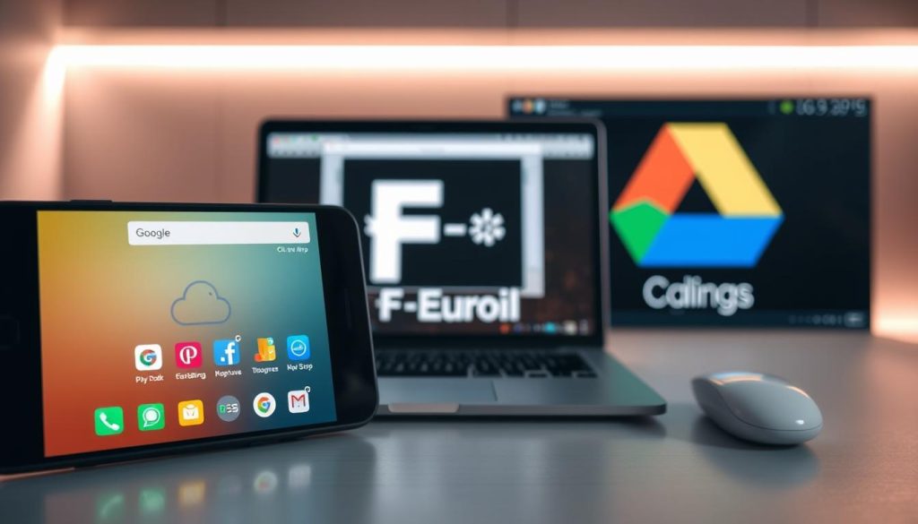 A modern, sleek composition depicting alternative installation methods for apps beyond the traditional app stores. In the foreground, a stylized smartphone screen displays various app icons, hinting at the diverse sources for software beyond the mainstream. The middle ground features a laptop or desktop computer, symbolizing the ability to sideload apps from personal devices. In the background, the distinctive F-Droid logo and the familiar Google Drive interface suggest alternative app repositories and cloud-based installation options. The scene is illuminated by a warm, diffused lighting, creating a welcoming and approachable atmosphere. The overall aesthetic conveys a sense of empowerment and technological exploration, reflecting the user's ability to find and install apps through alternative means.