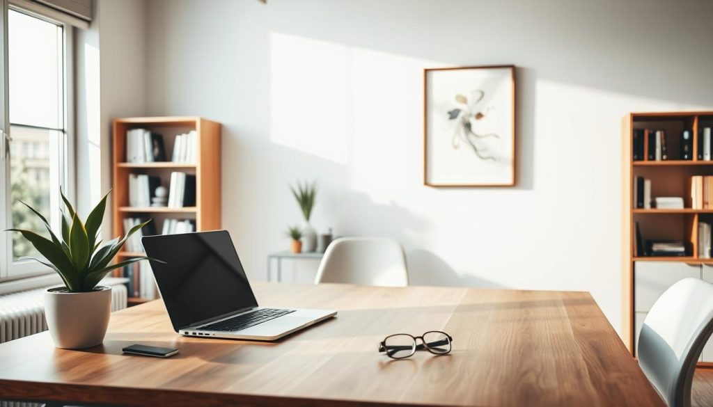 A serene and tranquil office setting, with a minimalist wooden desk featuring a potted plant, a modern laptop, and a pair of reading glasses. Soft natural light filters through large windows, casting a warm glow on the space. In the background, a collection of neatly organized bookshelves and a framed piece of abstract art hang on the wall, creating a sense of balance and sophistication. The overall atmosphere is one of productivity and focus, conveying the idea of "melhores práticas" or best practices for SEO beginners in 2025. A serene and tranquil office setting, with a minimalist wooden desk featuring a potted plant, a modern laptop, and a pair of reading glasses. Soft natural light filters through large windows, casting a warm glow on the space. In the background, a collection of neatly organized bookshelves and a framed piece of abstract art hang on the wall, creating a sense of balance and sophistication. The overall atmosphere is one of productivity and focus, conveying the idea of "melhores práticas" or best practices for SEO beginners in 2025.