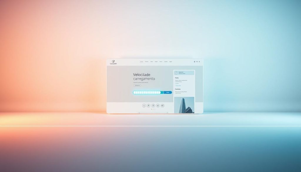 A sleek, modern website loading screen showcasing the concept of "velocidade carregamento" (loading speed). The foreground features a stylized, minimal loading icon or graphic, its animation suggesting rapid, efficient processing. The middle ground depicts a clean, responsive interface with elegant typography and layout, conveying the idea of technical performance and optimization. The background setting is a serene, soft-hued gradient, creating a sense of clarity and professionalism. Warm, balanced lighting highlights the clean lines and smooth transitions, while the camera angle is slightly elevated to suggest an air of authority and expertise. The overall mood is one of confidence, speed, and technological mastery. A sleek, modern website loading screen showcasing the concept of "velocidade carregamento" (loading speed). The foreground features a stylized, minimal loading icon or graphic, its animation suggesting rapid, efficient processing. The middle ground depicts a clean, responsive interface with elegant typography and layout, conveying the idea of technical performance and optimization. The background setting is a serene, soft-hued gradient, creating a sense of clarity and professionalism. Warm, balanced lighting highlights the clean lines and smooth transitions, while the camera angle is slightly elevated to suggest an air of authority and expertise. The overall mood is one of confidence, speed, and technological mastery.